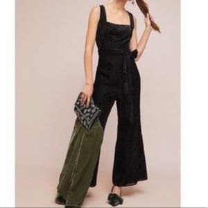 Anthropologie Black burnout velvet jumpsuit.